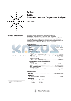 4395A-1D5 datasheet - Network/Spectrum/Impedance Analyzer