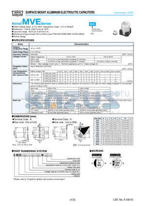 EMVE100GTR222MLH0S datasheet - SURFACE MOUNT ALUMINUM ELECTROLYTIC CAPACITORS