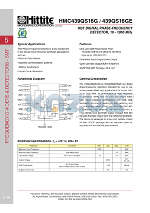 439QS16GE datasheet - HBT DIGITAL PHASE-FREQUENCY DETECTOR, 10 - 1300 MHz