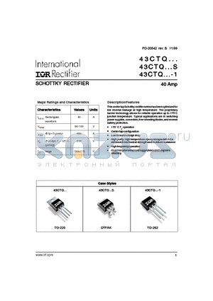 43CTQ080-1 datasheet - SCHOTTKY RECTIFIER