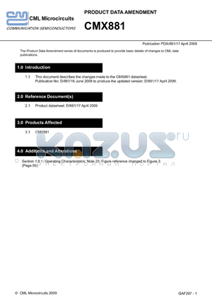 CMX881 datasheet - The Product Data Amendment series of documents