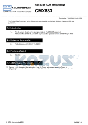 CMX883 datasheet - The Product Data Amendment series of documents