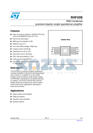 43BDIE2V datasheet - RAD-hardened precision bipolar single operational amplifier