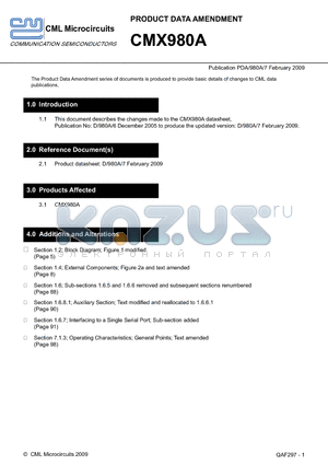 CMX980A datasheet - The Product Data Amendment series of documents