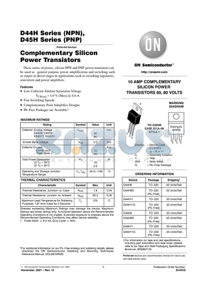 D44H datasheet - Complementary Silicon Power Transistors
