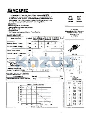 D44H1 datasheet - POWER TRANSISTORS(10A,30-80V,50W)