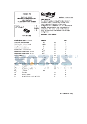 CMXD2004TO_10 datasheet - SURFACE MOUNT TRIPLE ISOLATED OPPOSING HIGH VOLTAGE SILICON SWITCHING DIODES