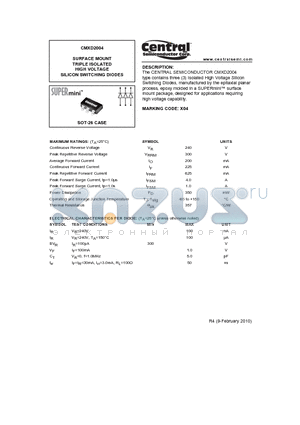 CMXD2004_10 datasheet - SURFACE MOUNT TRIPLE ISOLATED HIGH VOLTAGE SILICON SWITCHING DIODES