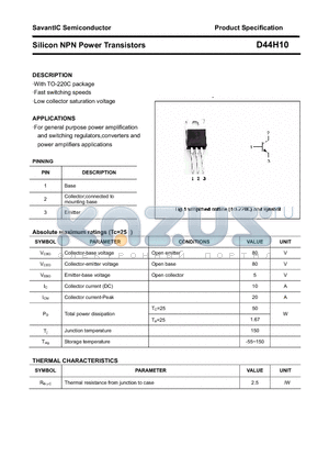 D44H10 datasheet - Silicon NPN Power Transistors