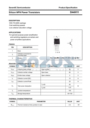 D44H11 datasheet - Silicon NPN Power Transistors