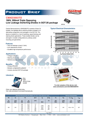 CMXD3003TO datasheet - 180V, 200mA Triple Opposing,Low Leakage Switching Diodes in SOT-26 package