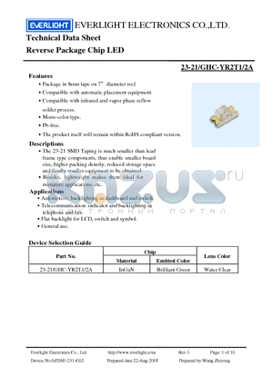 23-21/GHC-YR2T1/2A datasheet - Reverse Package Chip LED