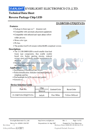 23-21B-T1D-CP2Q2TY-2A datasheet - Reverse Package Chip LED