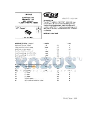 CMXD6001_10 datasheet - SURFACE MOUNT TRIPLE ISOLATED LOW LEAKAGE SILICON SWITCHING DIODES