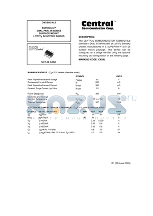 CMXSH2-4LS datasheet - SUPERmini DUAL PAIR, IN-SERIES SURFACE MOUNT LOW VF SCHOTTKY DIODES