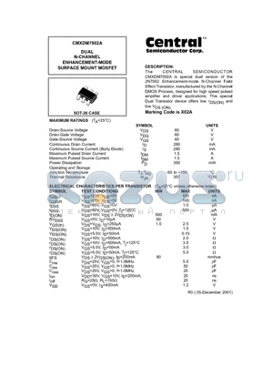 CMXDM7002A datasheet - DUAL N-CHANNEL ENHANCEMENT-MODE SURFACE MOUNT MOSFET