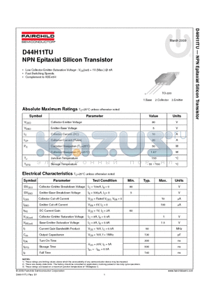 D44H11TU datasheet - NPN Epitaxial Silicon Transistor