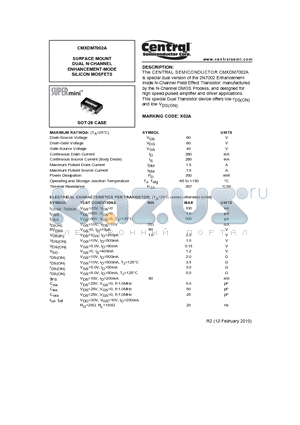 CMXDM7002A_10 datasheet - SURFACE MOUNT DUAL N-CHANNEL ENHANCEMENT-MODE SILICON MOSFETS