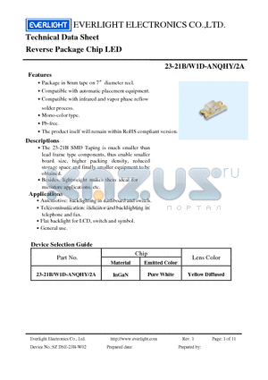 23-21B/W1D-ANQHY/2A datasheet - Reverse Package Chip LED