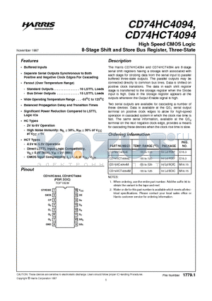 CD74HC4094M datasheet - High Speed CMOS Logic 8-Stage Shift and Store Bus Register, Three-State