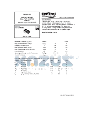 CMXSH2-4LS_10 datasheet - SURFACE MOUNT DUAL PAIR, IN-SERIES LOW VF SILICON SCHOTTKY DIODES