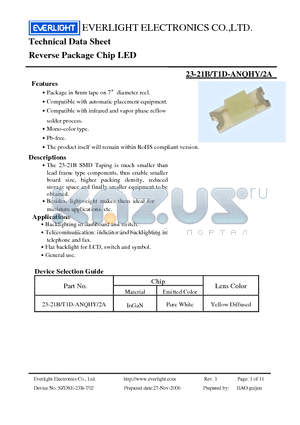 23-21B-T1D-ANQHY-2A datasheet - Reverse Package Chip LED