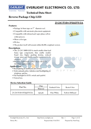 23-21C-T1D-CP2Q2TY-2A datasheet - Reverse Package Chip LED