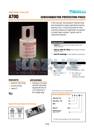 A70Q450-4 datasheet - SEMICONDUCTOR PROTECTION FUSES