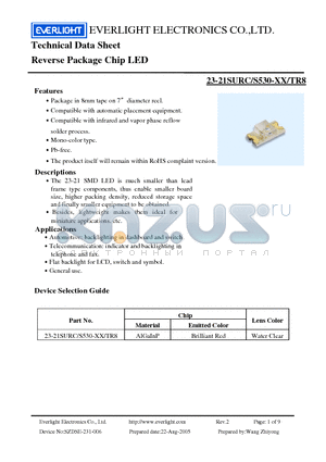 23-21SURC/S530-XX/TR8 datasheet - Chip LED