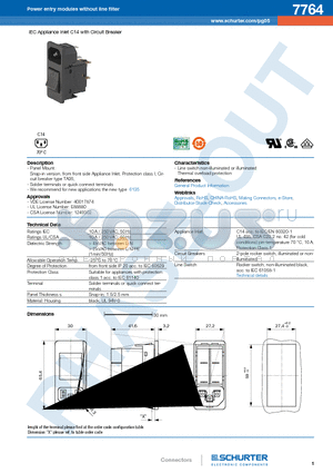 7764 datasheet - IEC Appliance Inlet C14 with Circuit Breaker