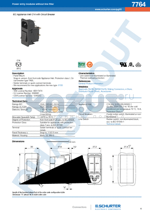 7764-H-ABCN-D-EGO-I datasheet - IEC Appliance Inlet C14 with Circuit Breaker