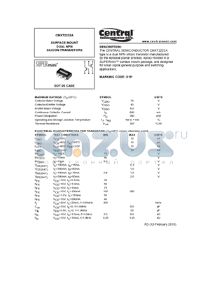 CMXT2222A_10 datasheet - SURFACE MOUNT DUAL NPN SILICON TRANSISTORS