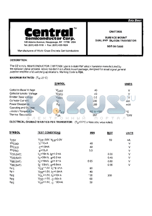 CMXT3906 datasheet - SURFACE MOUNT DUAL PNP SILIOCON TRANSISTOR