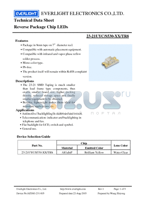23-21UYC/S530-XX/TR8 datasheet - Chip LEDs