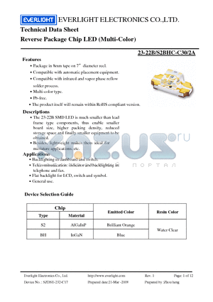 23-22B-S2BHC-C30-2A datasheet - Reverse Package Chip LED (Multi-Color)
