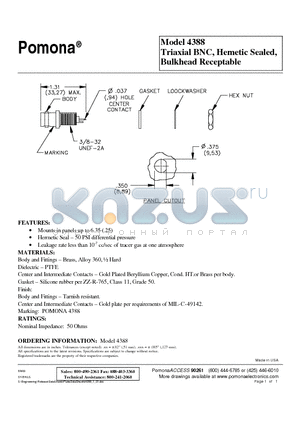 4388 datasheet - Triaxial BNC, Hemetic Sealed, Bulkhead Receptable