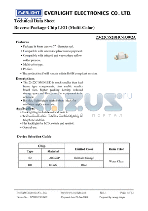 23-22C-S2BHC-B30-2A datasheet - Reverse Package Chip LED (Multi-Color)