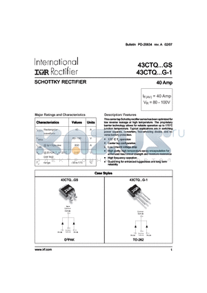 43CTQ100GS datasheet - SCHOTTKY RECTIFIER