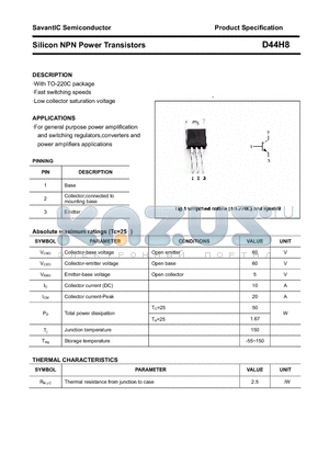 D44H8 datasheet - Silicon NPN Power Transistors