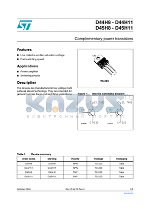 D44H8_09 datasheet - Complementary power transistors