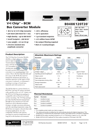 B048A120M20 datasheet - VI Chip - BCM Bus Converter Module