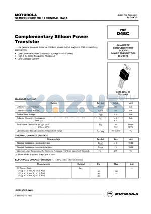 D45C datasheet - 4.0 AMPERE COMPLEMENTARY SILICON POWER TRANSISTORS 80 VOLTS