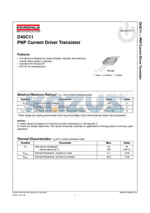 D45C11_10 datasheet - PNP Current Driver Transistor