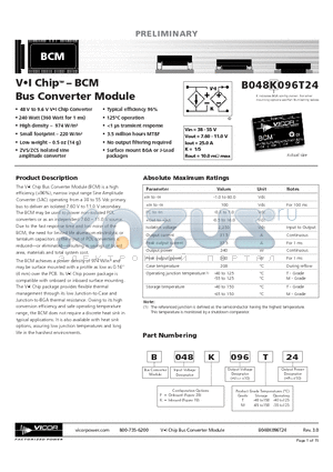 B048F096M24 datasheet - VI ChipTM - BCM Bus Converter Module