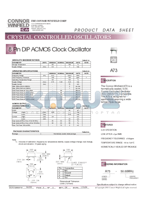 A73 datasheet - 8 Pin DIP ACMOS Clock Oscillator