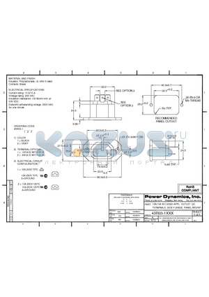 43R03-1111 datasheet - 10A/15A IEC 60320 APPL. OUTLET; QC TERMINALS; SIDE FLANGE, PANEL MOUNT