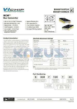 B048F160T24 datasheet - BCM Bus Converter