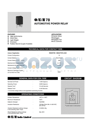 78-1A-121E datasheet - AUTOMOTIVE POWER RELAY