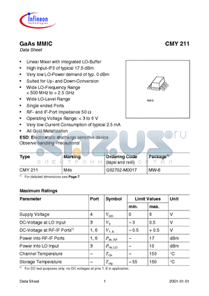 CMY211 datasheet - GaAs MMIC