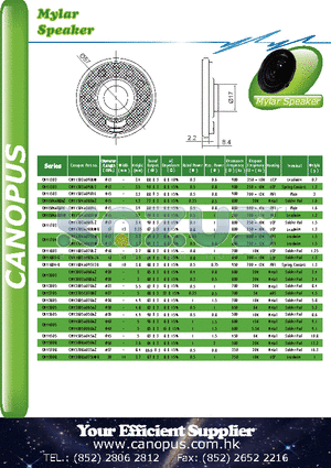 CMY1504A080AZ datasheet - Mylar Speaker